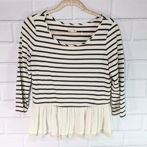 Maison Jules Navy/White Ruffled Hem Sweatshirt